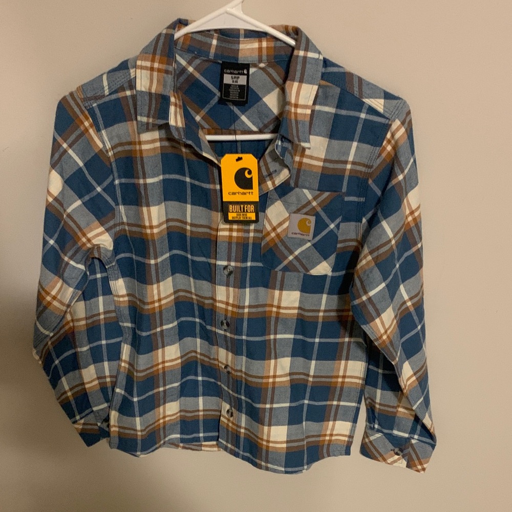 Carhartt Kids Blue and Brown Plaid Button Down Shirt